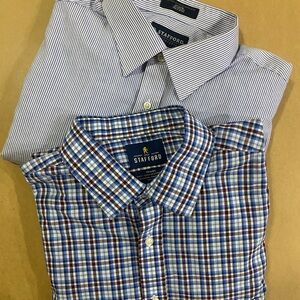 2 Stafford Men’s Blue Plaid and striped Button-Down Shirt. Excellent condition